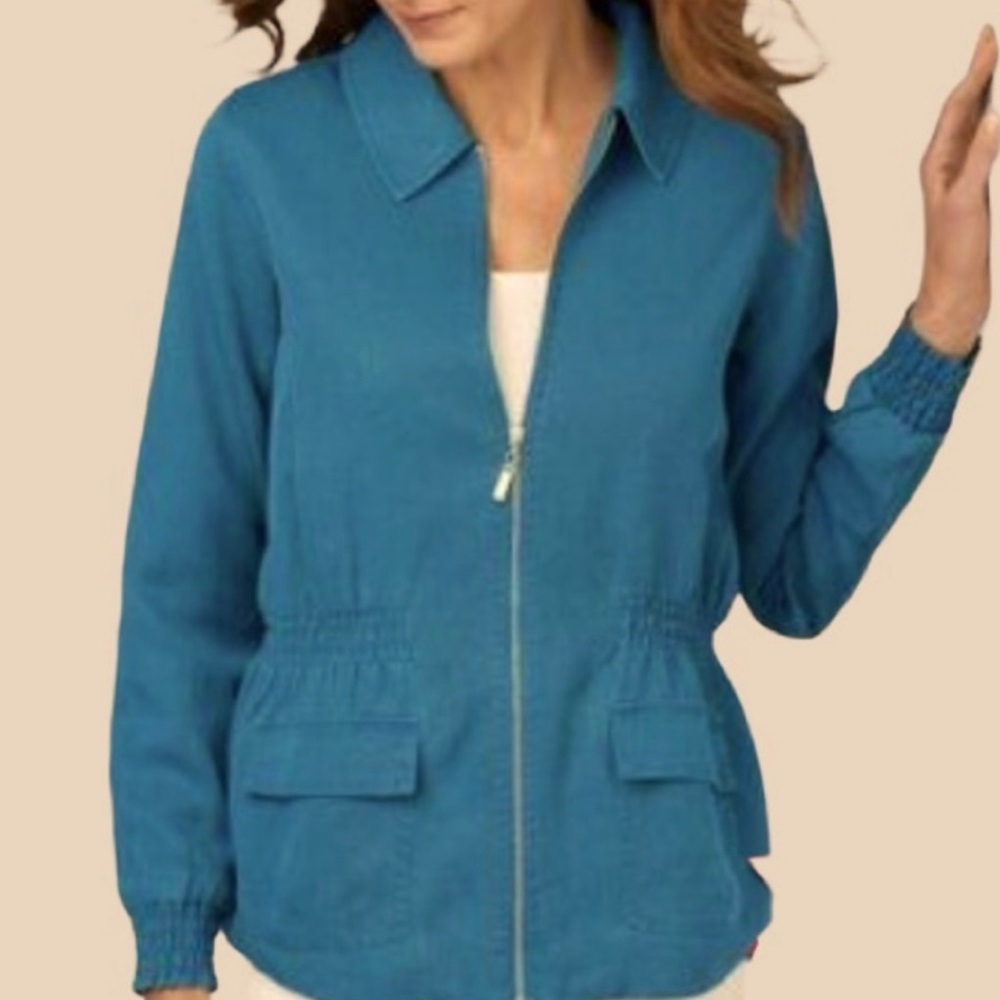 Soft Surroundings Elastic Waist Utility Masina Teal Reef Jacket Pocket NWT Large - Picture 4 of 6